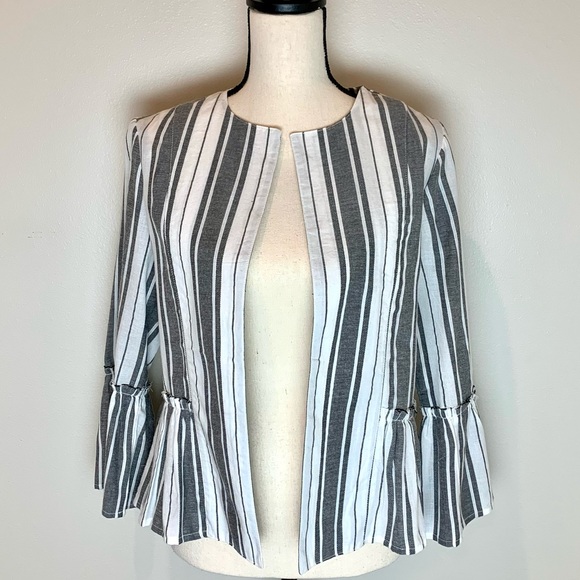 August Silk Gray/White Striped Jacket Small - Picture 1 of 7